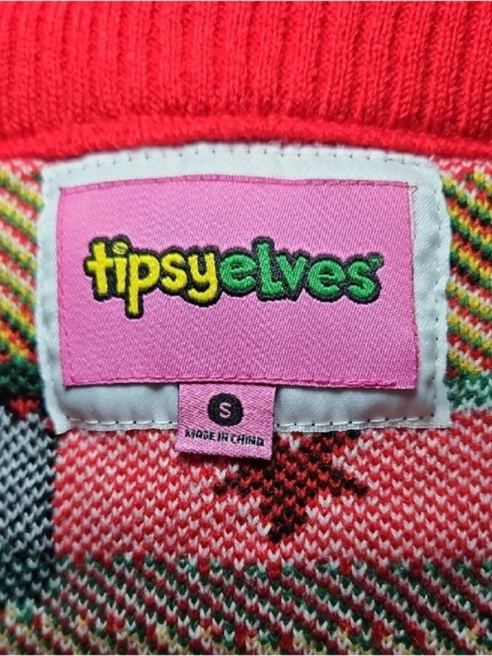 Tipsy Elves Multicolor Print Holiday Knit Christmas Cardigan Small New Women's